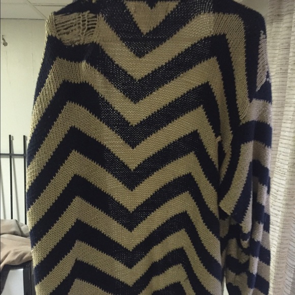 Funky Zig Zag Blue and Gold Cardigan Sweater - Picture 2 of 3