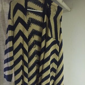 Funky Zig Zag Blue and Gold Cardigan Sweater
