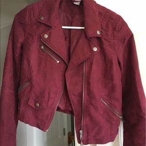 Burgundy red magenta suede H&M leather jacket S