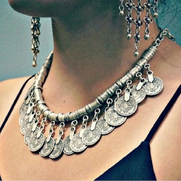 Boho Silver Coin Necklace