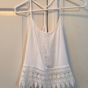 White crochet trim top