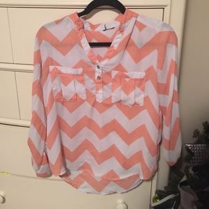 Peach and white chevron blouse