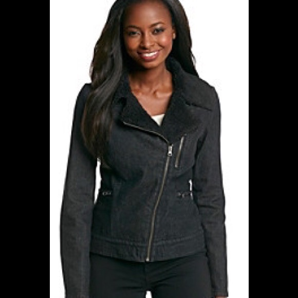 Ruff Hewn Denim Shearing Collar Moto Jacket NWT - Picture 3 of 3