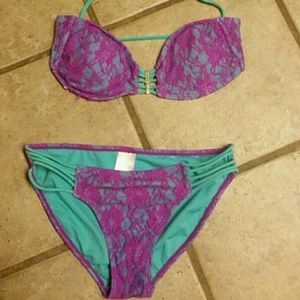 Purple and teal medium xhilaration bathing suit