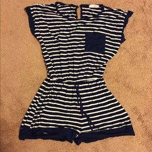 Cute navy blue and white stripe romper
