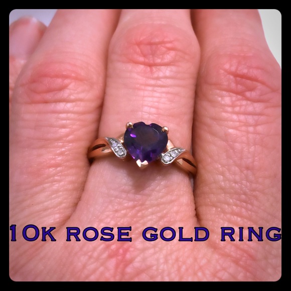 STS Jewelry - 10k Rose Gold Amethyst Diamond Ring