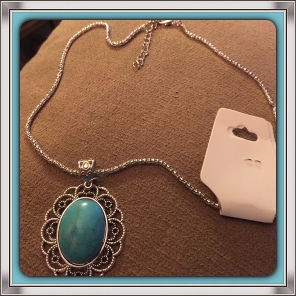 Silver Tibet & Turquoise Vintage Look Necklace NEW - Picture 2 of 3