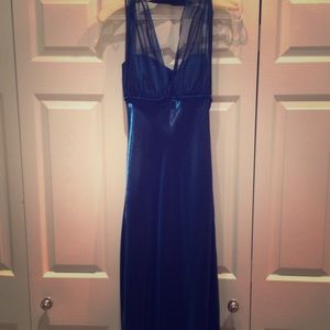 Floor length deep blue formal gown