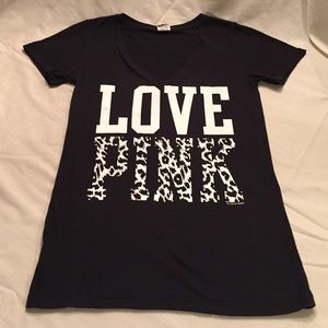 PINK V Neck, Black T-Shirt