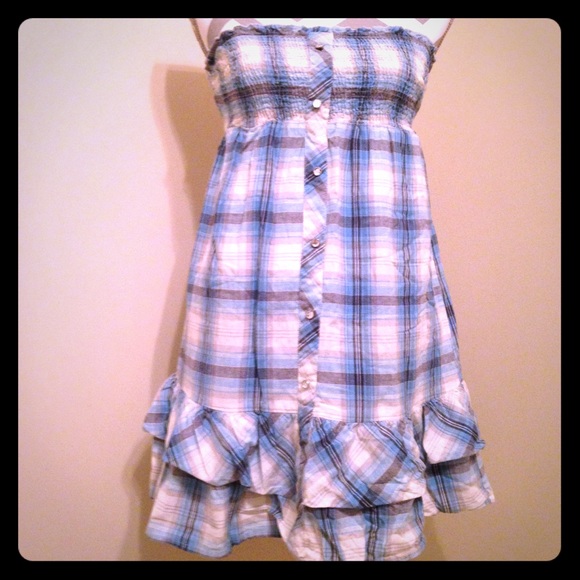 Strapless Plaid Sundress with Ruffle Hem