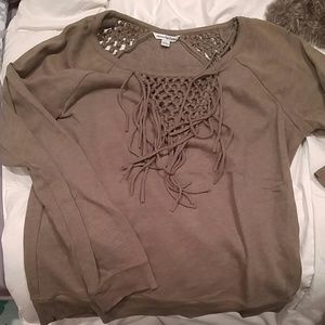 Forest green fringe sweater