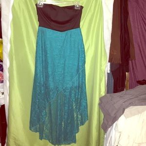 Turquoise and black high low dress