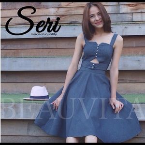 Jeans set cutout top + circle skirt