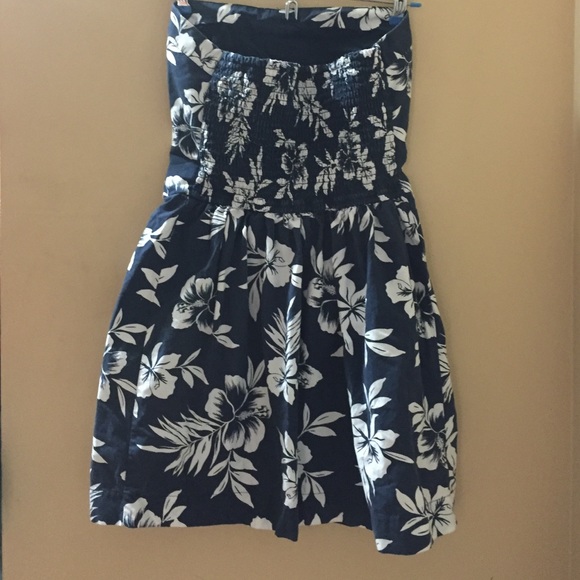 Navy blue Hawaiian flower dress size M - Picture 2 of 3
