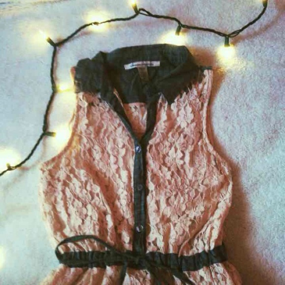 Blush denim lace dress