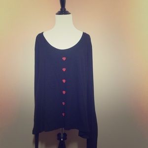 NWT Wildfox  Black Heart Long Sleeve Tee Sz L
