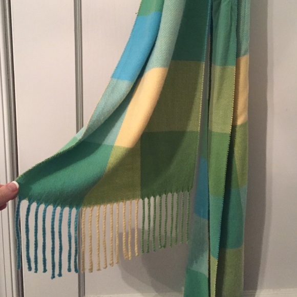 Cashmere blue, green, and yellow scarf