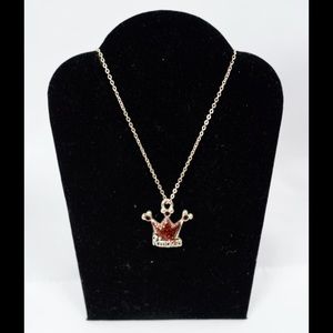 Disney princess Mickey Minnie Mouse crown red glitter necklace Y2K