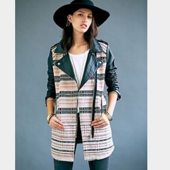 Free People Embroidered Leather Sleeve Jacket S - Picture 2 of 4