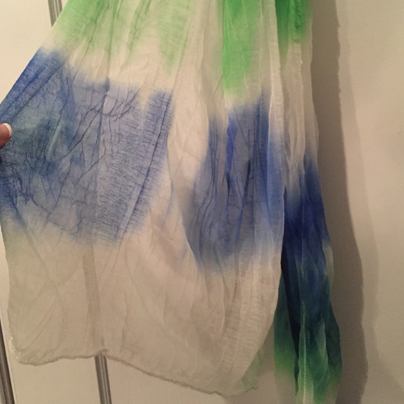 Blue and green tie-dye sheer scarf