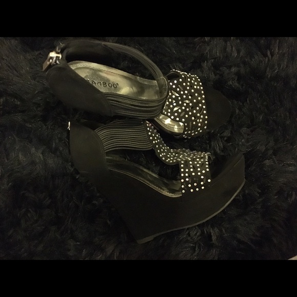 Black Rhinestone Wedges