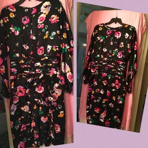 Women's Sz 14 Silk Dress..Black Multi Color w/ Bow