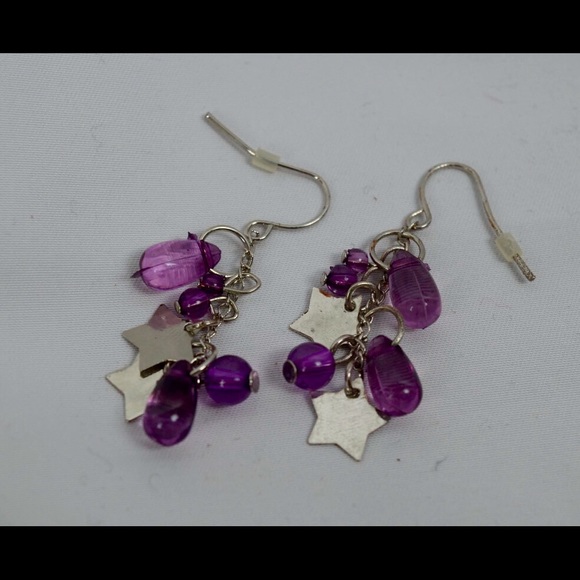 Y2K Purple Star Dangle Earrings Beaded Teardrop Whimsigoth Fairy Prom Homecoming