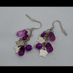 Y2K Purple Star Dangle Earrings Beaded Teardrop Whimsigoth Fairy Prom Homecoming