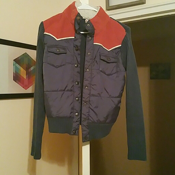 Orange and blue sweater jacket