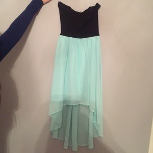 Black and turquoise flowy dress