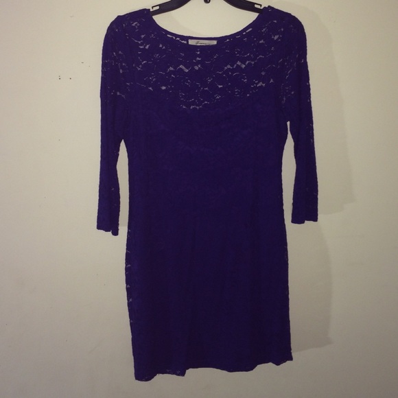 3/4 sleeve Floral Lace Dark Purple Party Dress