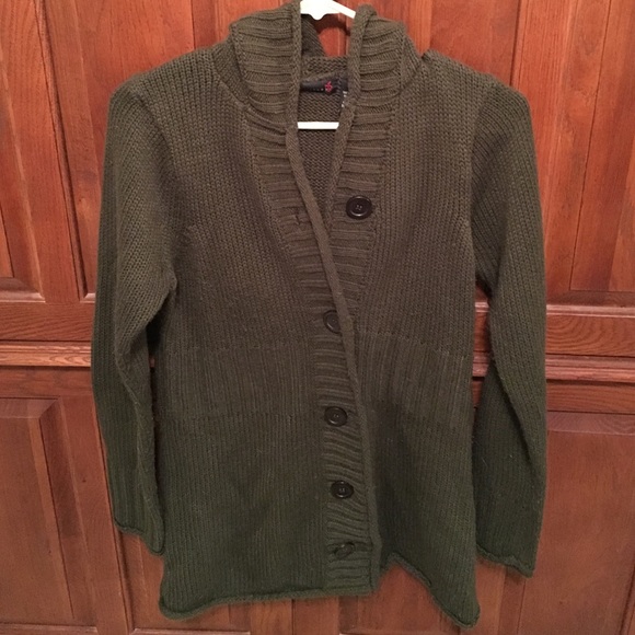 Cardigan style long Sweater with hood. - Picture 1 of 2