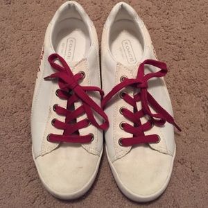 White & Maroon Coach Sneakers