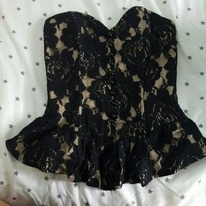 Black Corset Peplum Top
