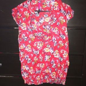 Red floral blouse with flutter sleeves