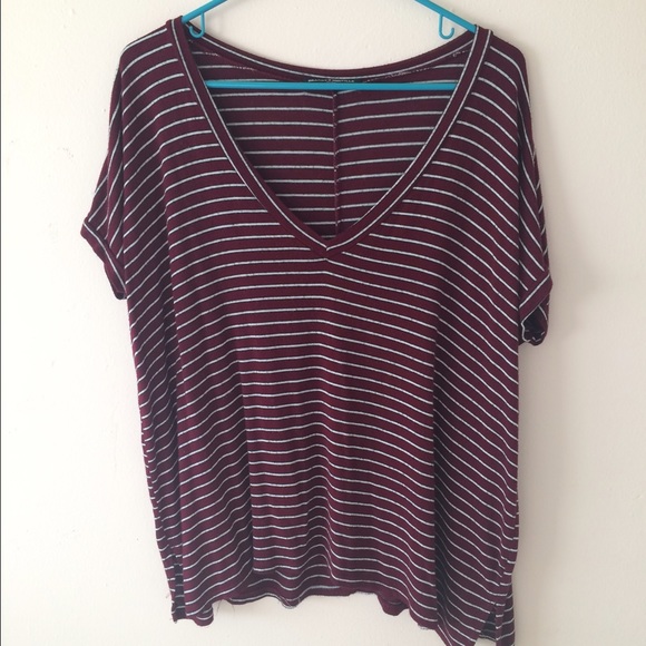 Maroon striped V neck