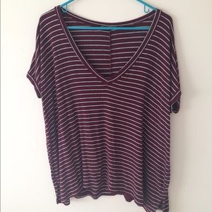 Maroon striped V neck