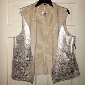 Silver foil fur lined vest size XL