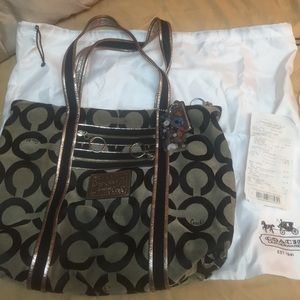 Black and grey coach tote