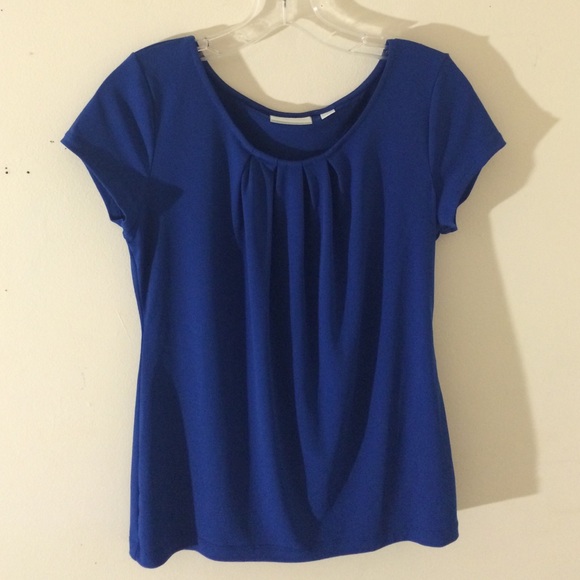 Dark blue, Ruffled-front, short sleeve top
