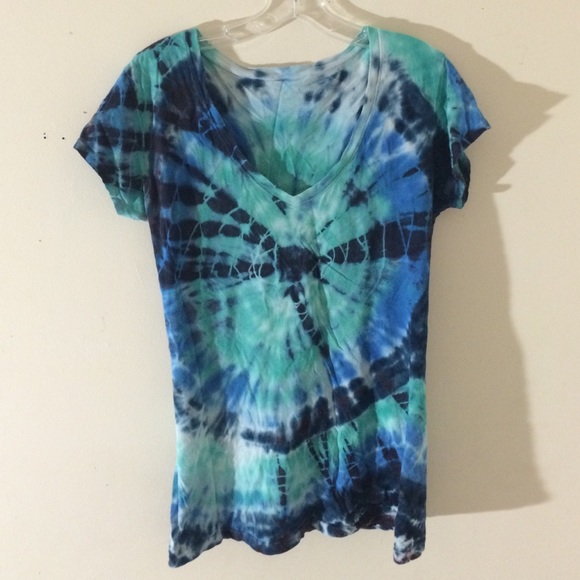 Tie-dye multi-colored blue/green short sleeve top