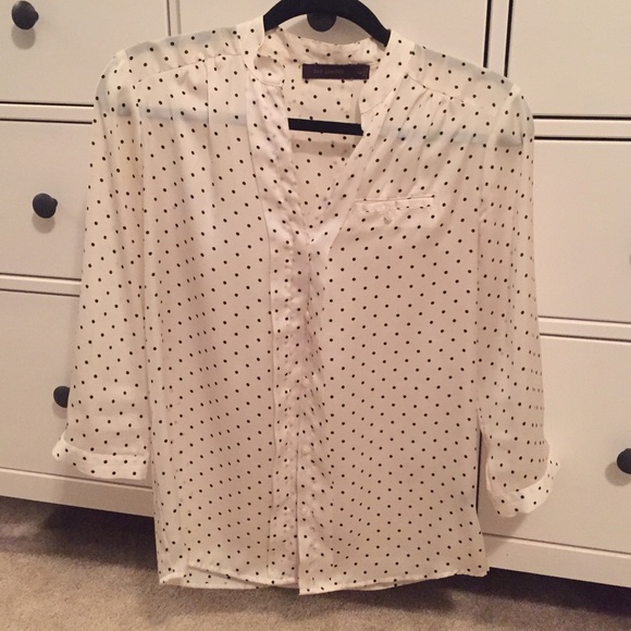 White Blouse with Small Black Polka Dots
