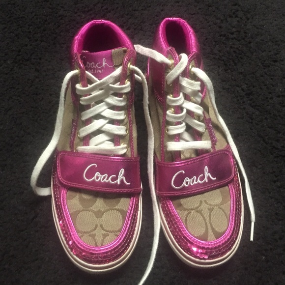 Coach brown and hot pink sneakers sz 8.5