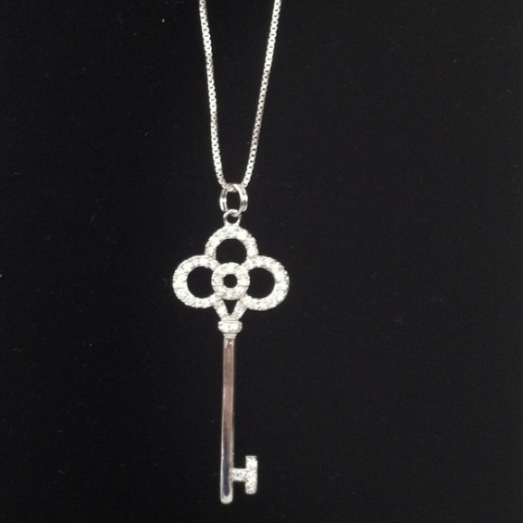 🗝️16" Sterling Key Pendant w CZ Accents - Picture 2 of 6