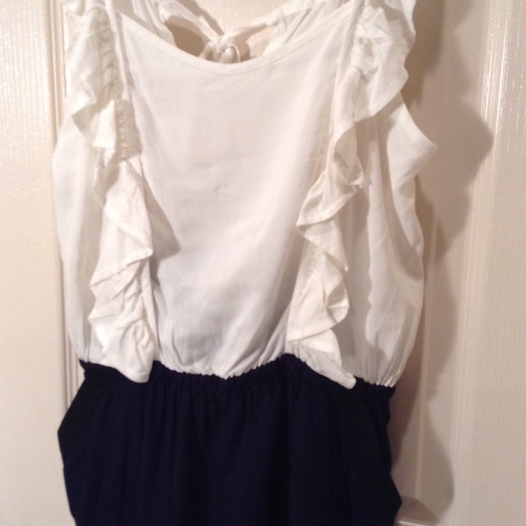 Cute, cream and navy romper!