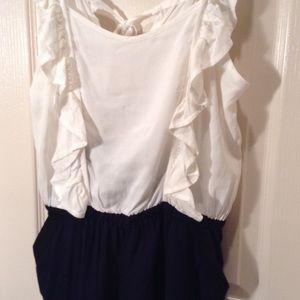 Cute, cream and navy romper!