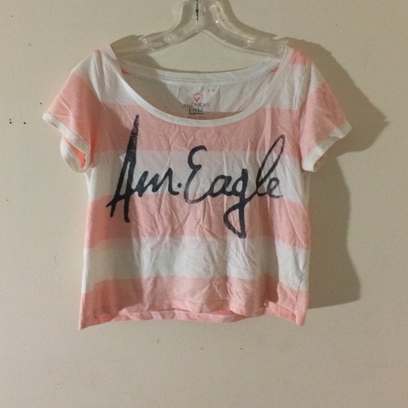 Pink & white striped AEO Crop Top