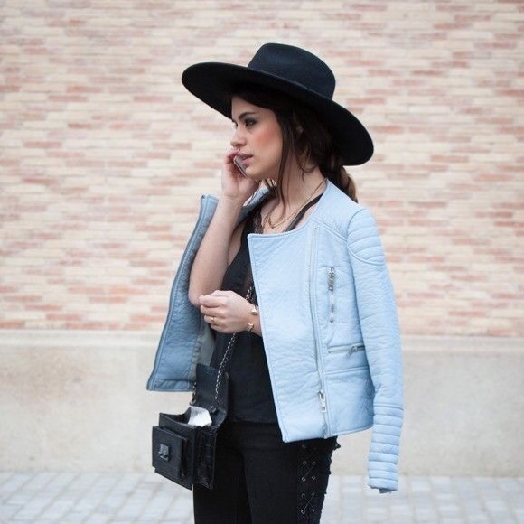 Zara baby blue leather jacket