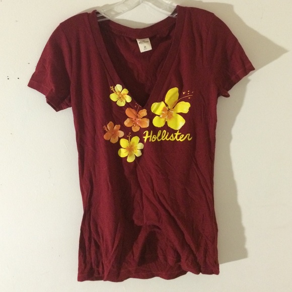 Red Hollister v-neck short-sleeve top
