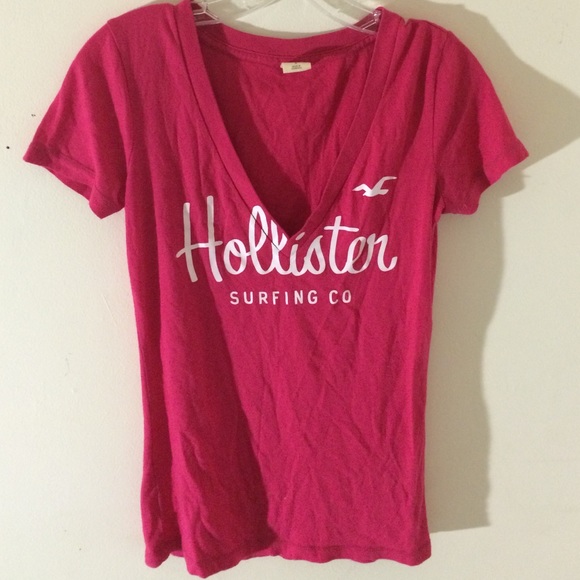 Pink, v-neck, short-sleeve Hollister top